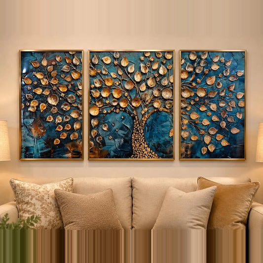 Teal & Gold Botanical Tree Epoxy Resin Wall Art