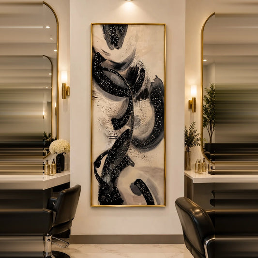 Black and Ivory Epoxy Resin Crystal Wall Art