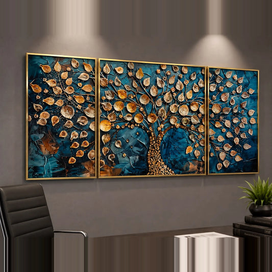 Teal & Gold Botanical Tree Epoxy Resin Wall Art
