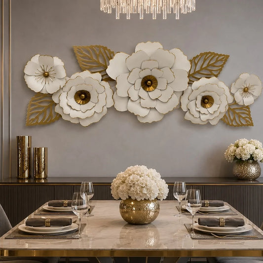 Ivory & Gold Floral Metal Wall Art
