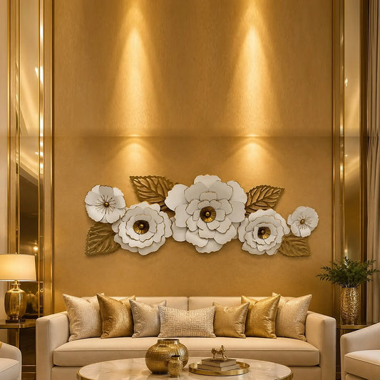 Ivory & Gold Floral Metal Wall Art