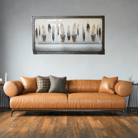 Whispers of Gold – Textured Feather Epoxy Wall Hanging